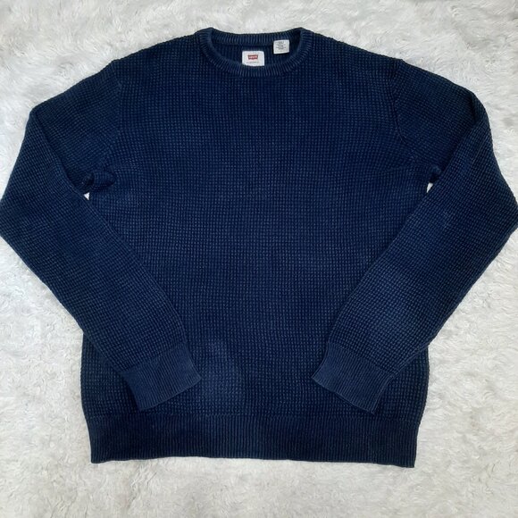 Levi's Men's 100% Cotton Blue Crew Neck Waffle Knit Pullover Sweatshirt Size M - Picture 2 of 9